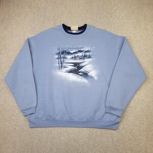 Vintage‎ Top Stitch Sweatshirt Womens 2X Blue Winter Pullover Embroidered